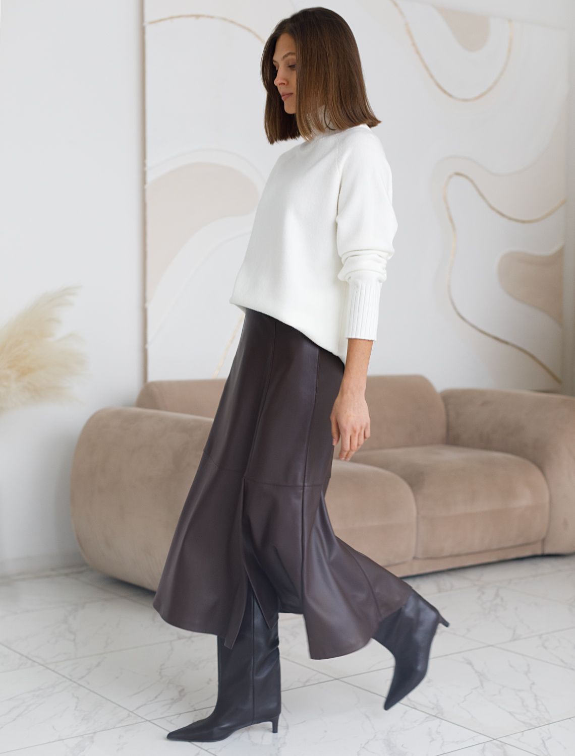 Ст.цена 2690р Расклешенная юбка из искусственной кожи D26.183 коричневый