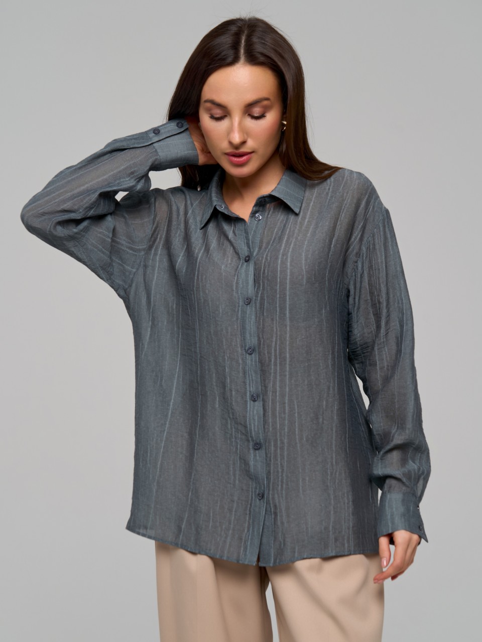 Блуза BL 24-3264-2 серый жатка