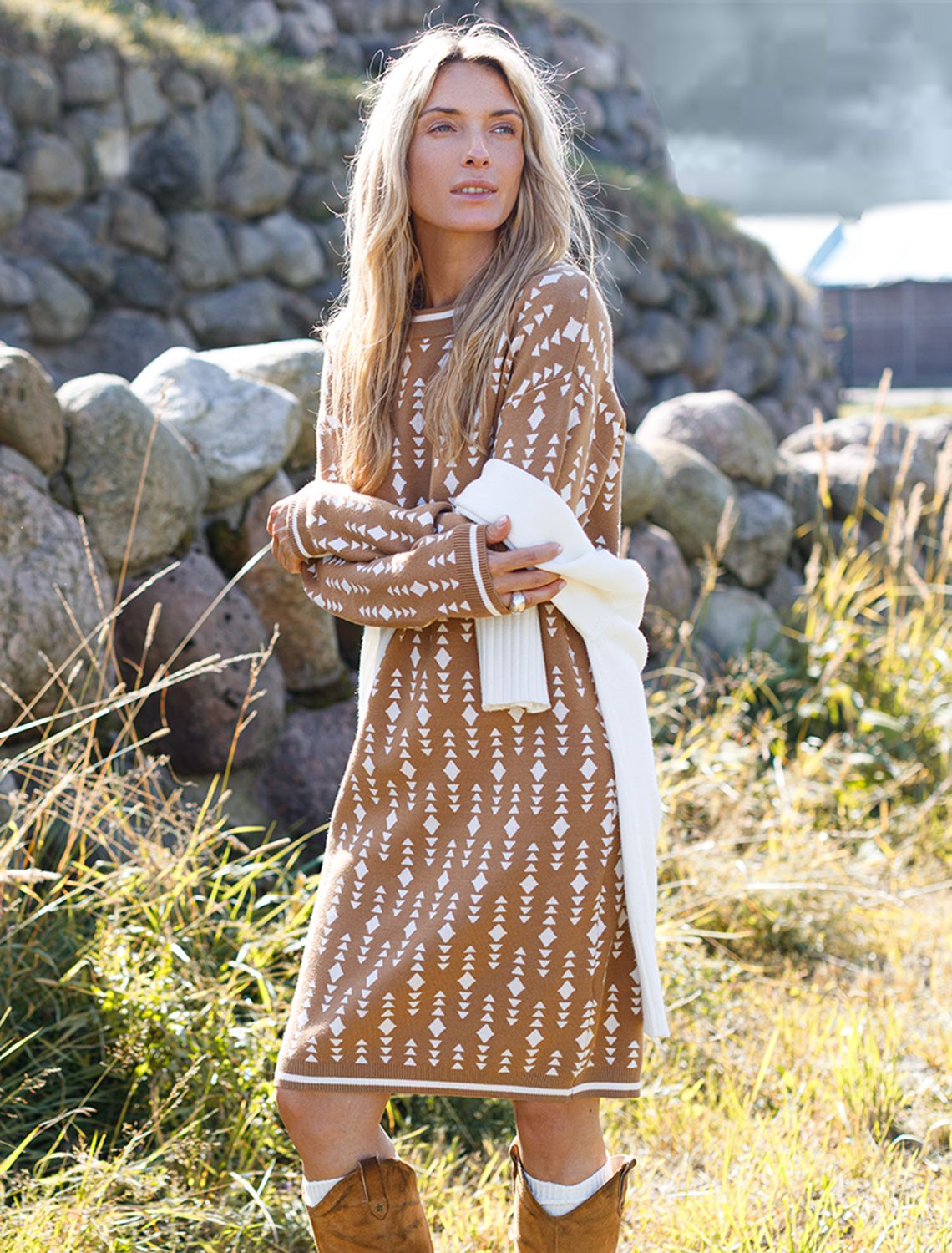 Платье жаккардовой вязки с кашемиром