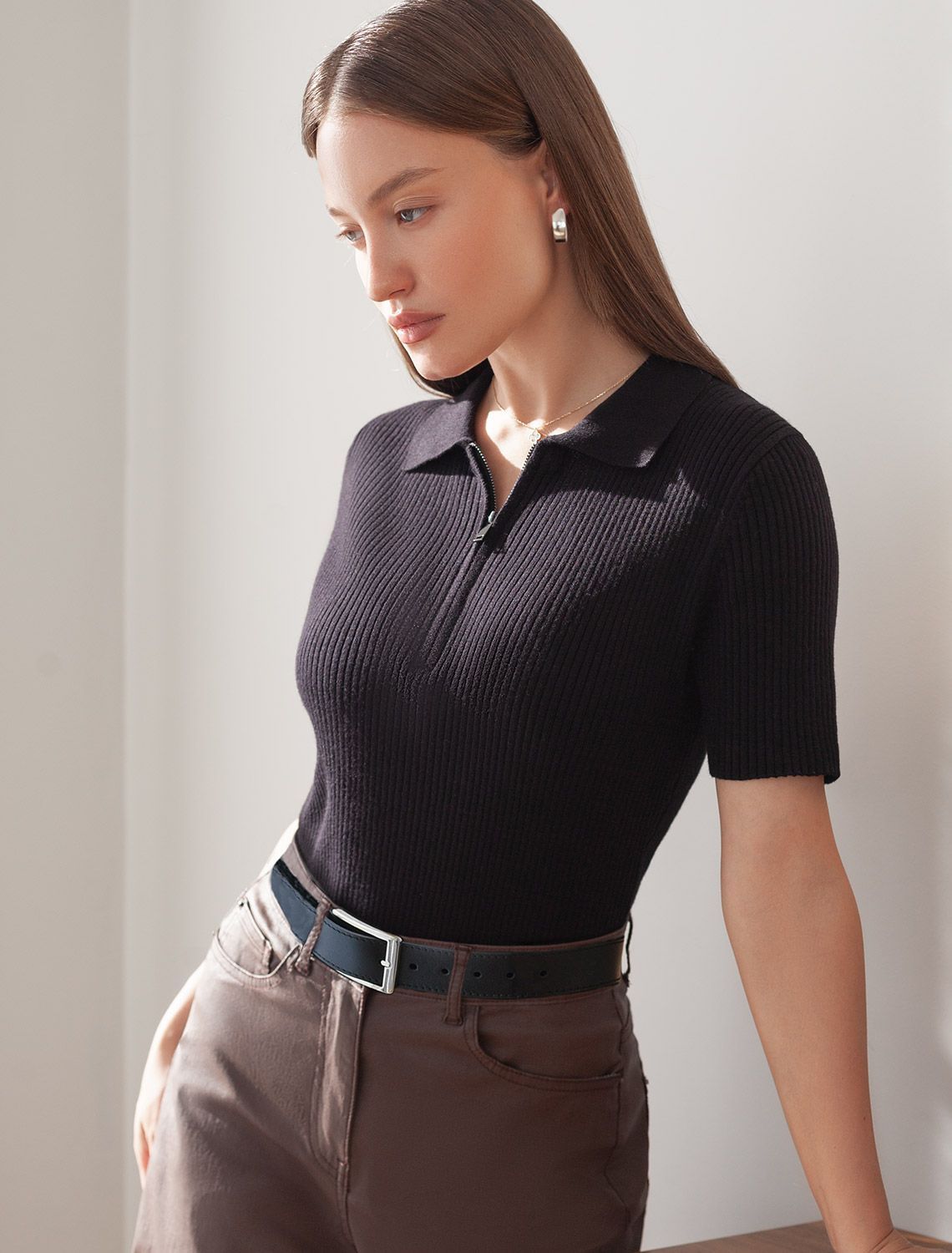 Джемпер-поло с застежкой на молнии из хлопка с кашемиром