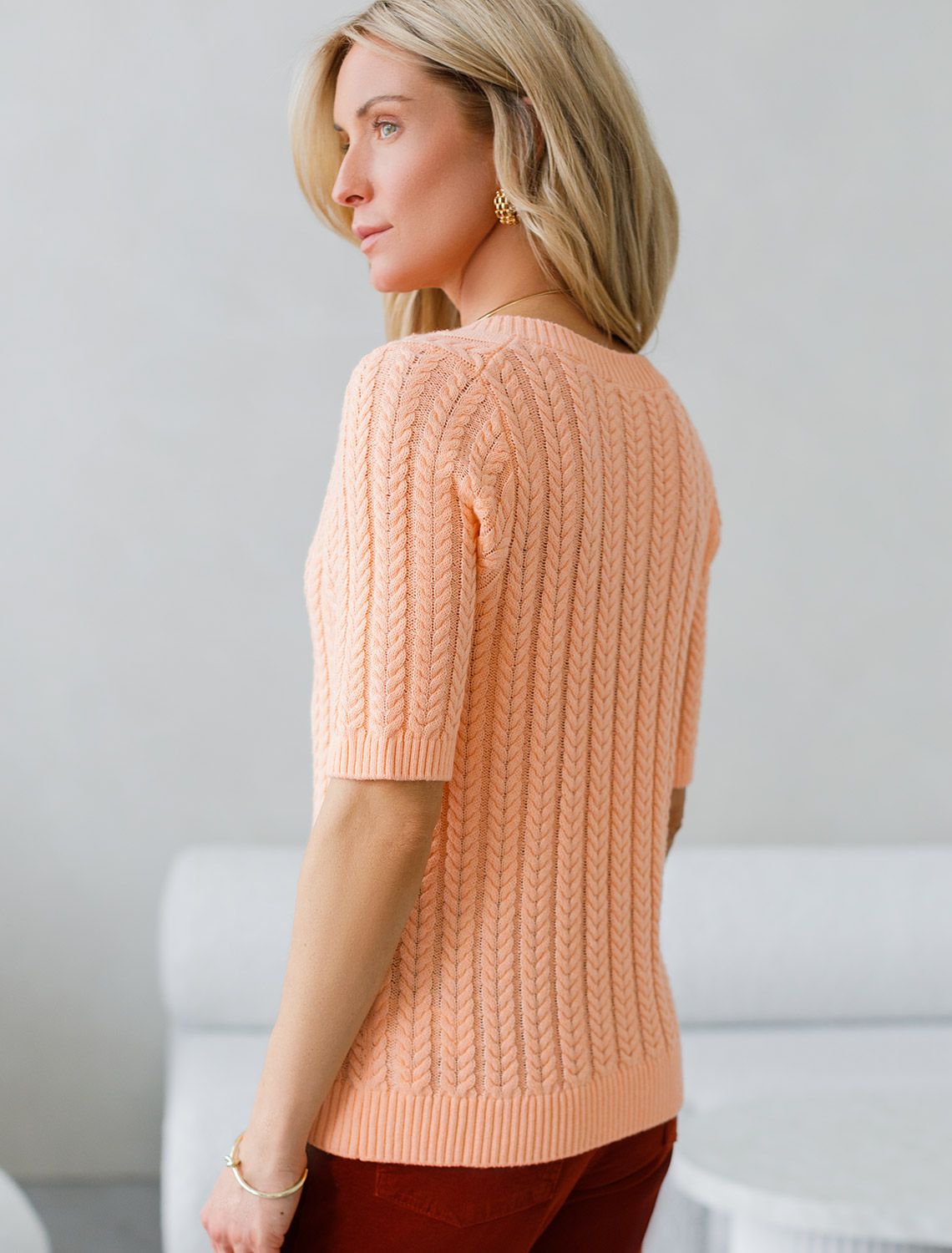 Джемпер фактурной вязки из хлопка с кашемиром