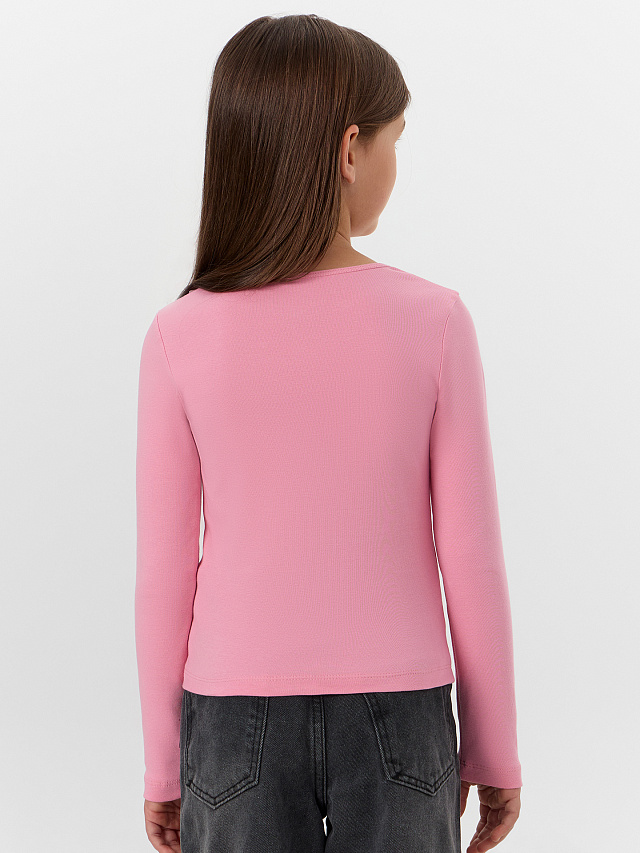 Лонгслив для девочек розовый с бантиками