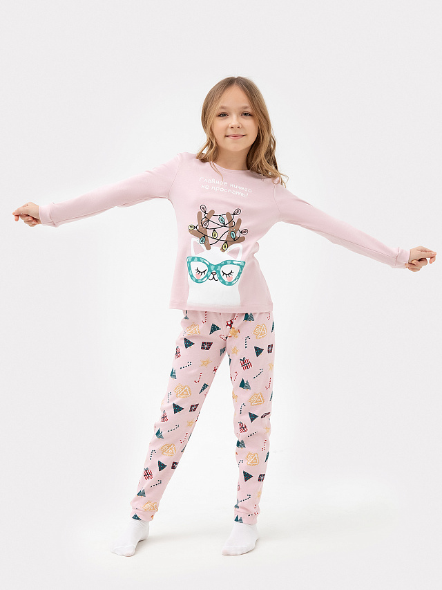 Комплект для девочек (джемпер, брюки) розовый с принтом