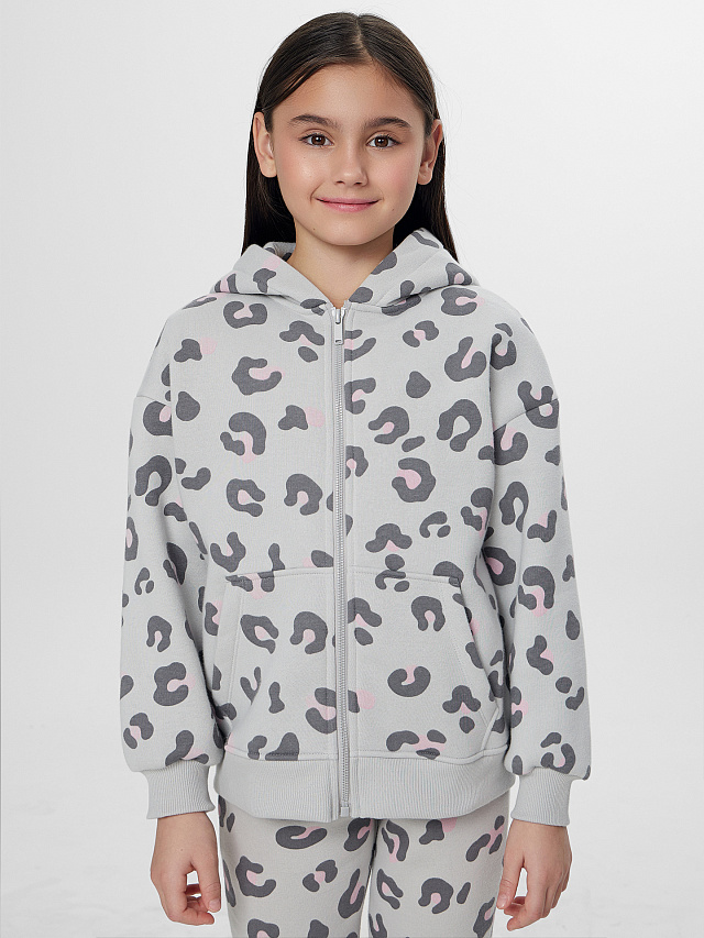 Теплая толстовка для девочек серая на молнии с начесом