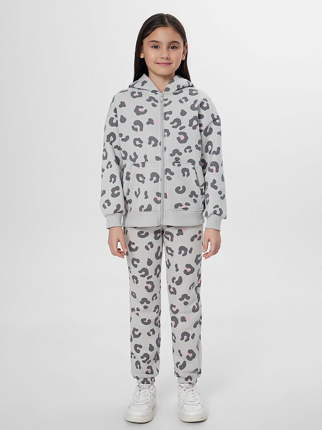 Теплая толстовка для девочек серая на молнии с начесом