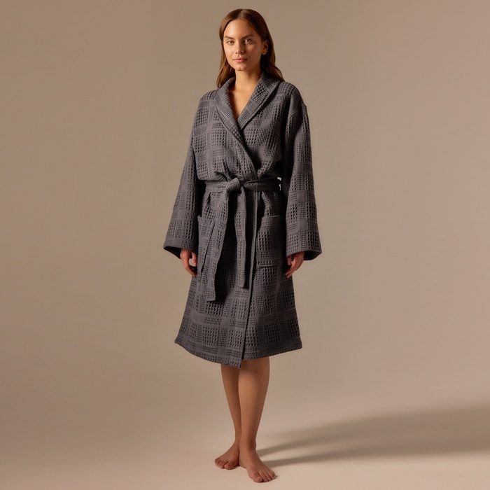 Халат вафельный женский SL HOME: Chess «Гри Сандре», размер XL, хлопок 100%, тёмно-серый