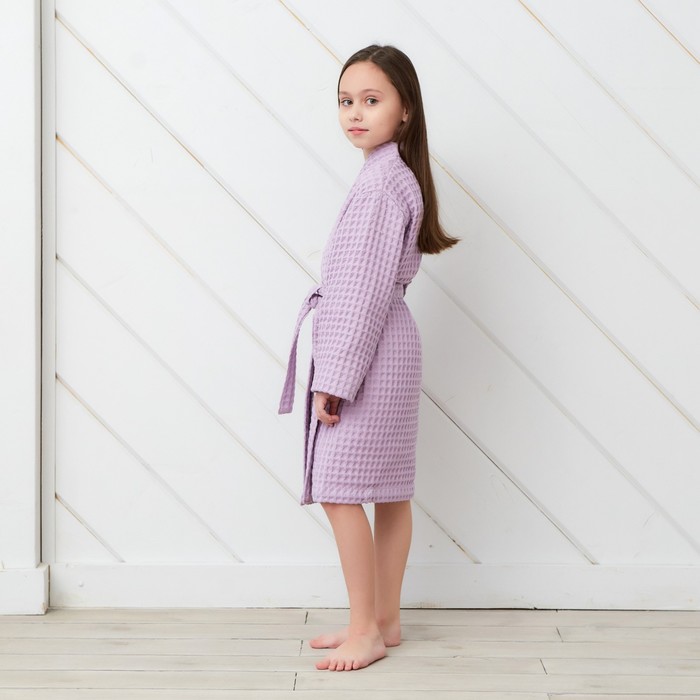 Халат вафельный детский Крошка Я «Boho» размер 30 (98-104 см) цвет сиреневый, 100% хлопок 290 г/м²