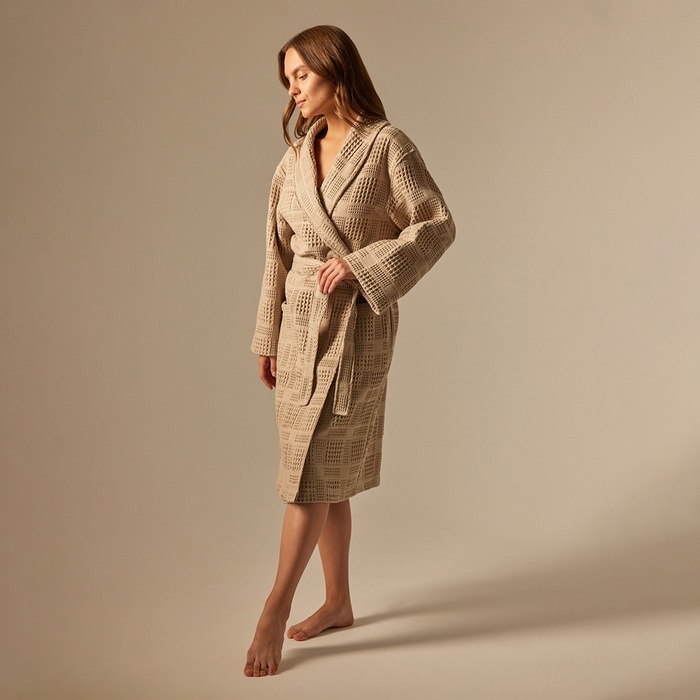 Халат вафельный женский SL HOME: Chess «Саббиа», размер L, хлопок 100%, коричневый
