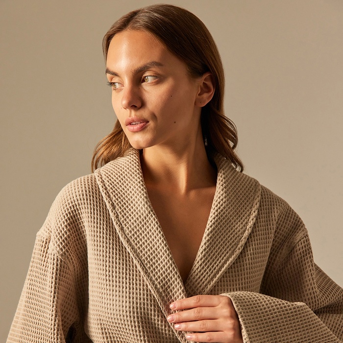 Халат вафельный женский SL HOME: Basic «Саббиа», размер S, хлопок 100%, коричневый