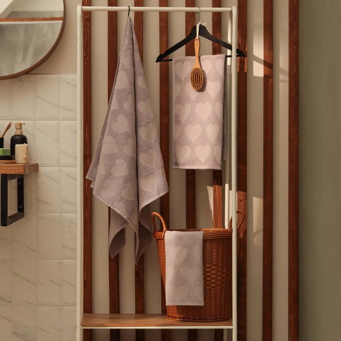 Полотенце махровое Love Life Hearts, 70×140 см, хлопок 100%, светло-розовое