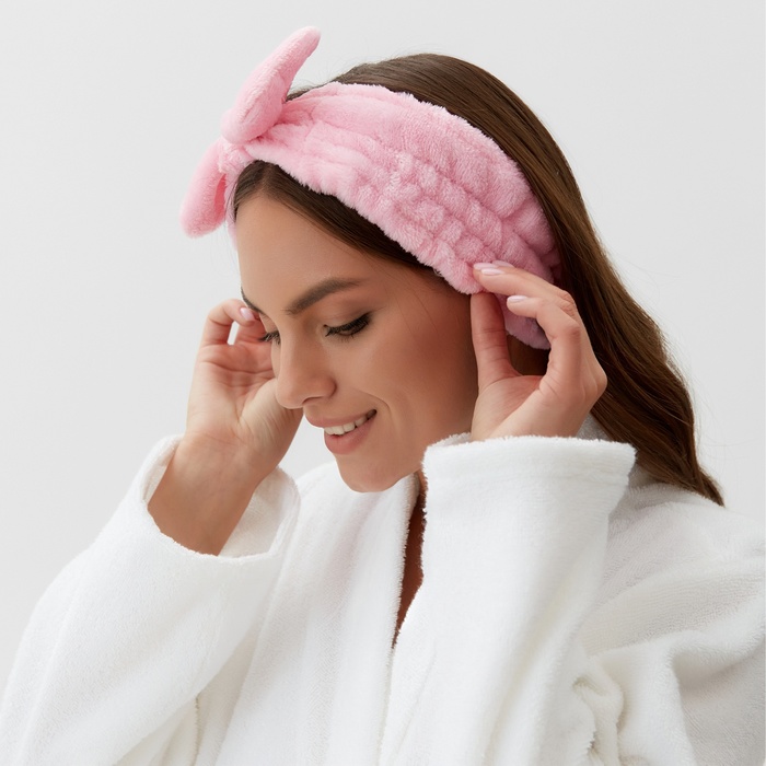 Повязка для умывания из микрофибры Доляна «Бантик», розовая