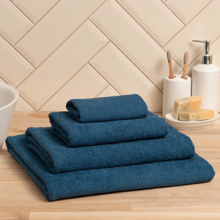 Полотенце махровое «Экономь и Я», 70×130 см, хлопок 100%, синее