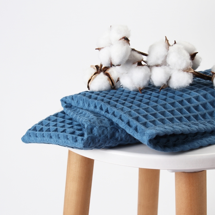 Полотенце вафельное банное «Этель» Boho, 45×90 см, хлопок 100%, синее