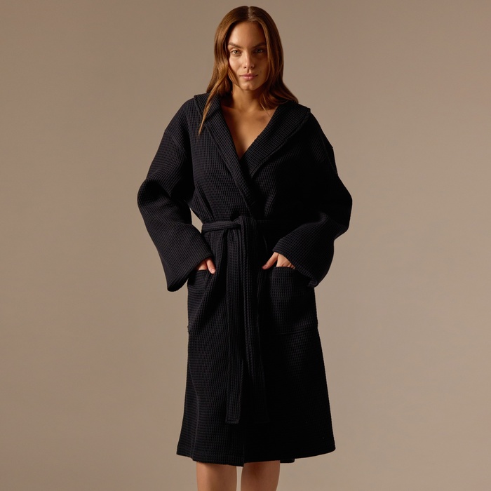 Халат вафельный женский SL HOME: Basic «Дарк Маре», размер S, хлопок 100%, чёрный