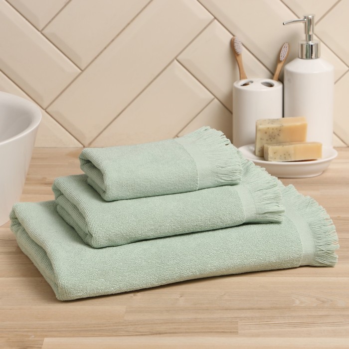 Полотенце махровое Love Life Fringe, 70×130 см, цвет оливковый, 100% хлопок, 380 г/м²