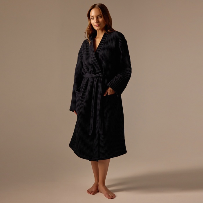 Халат вафельный женский SL HOME: Boho «Дарк Маре», размер XL, хлопок 100%, чёрный