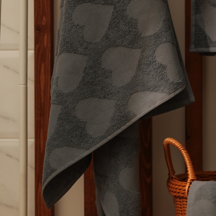 Полотенце махровое Love Life Hearts, 70×140 см, хлопок 100%, тёмно-серое