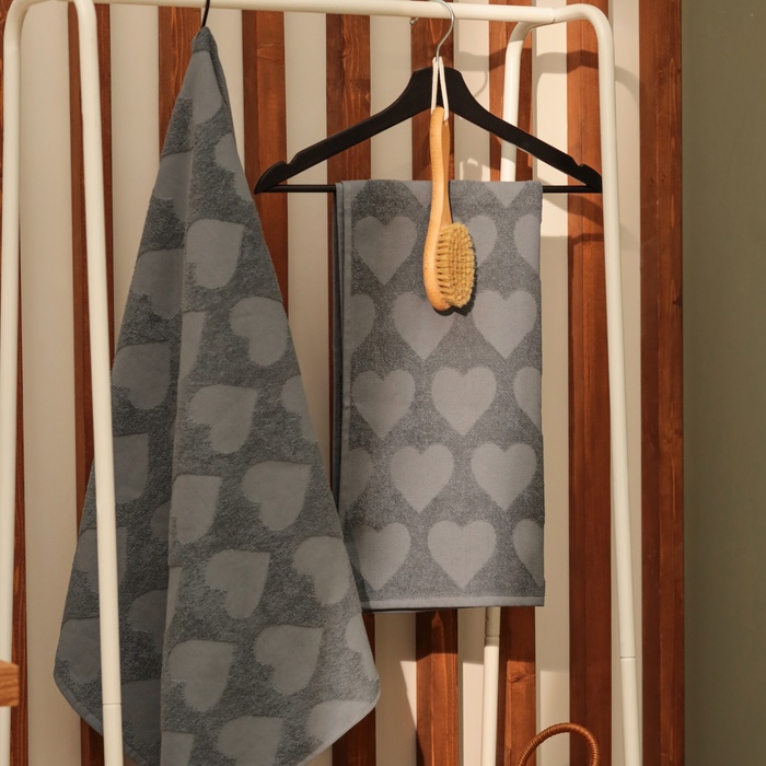 Полотенце махровое Love Life Hearts, 70×140 см, хлопок 100%, тёмно-серое