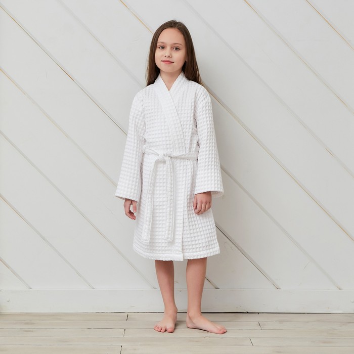 Халат вафельный детский Крошка Я Boho размер 30 (98-104 см), белый, 100% хлопок 290 г/м²