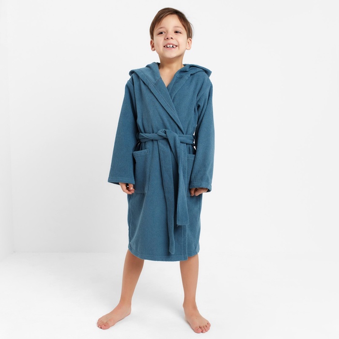 Халат махровый детский «Этель. Всегда первый», размер 30, морская волна