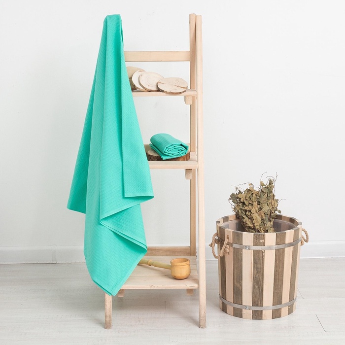 Полотенце вафельное банное Экономь и Я 80×150 см, цвет бирюзовый 100%хл, 200 г/м²