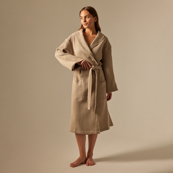 Халат вафельный женский SL HOME: Basic «Саббиа», размер S, хлопок 100%, коричневый