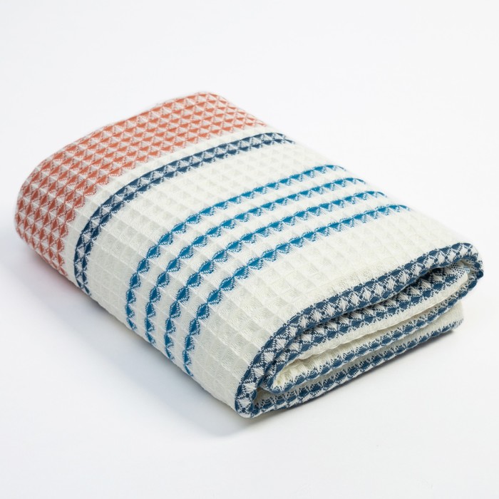 Полотенце вафельное банное «Этель» Waffle 70×140 см, 100% хлопок, 280 г/м², коричнево-голубое