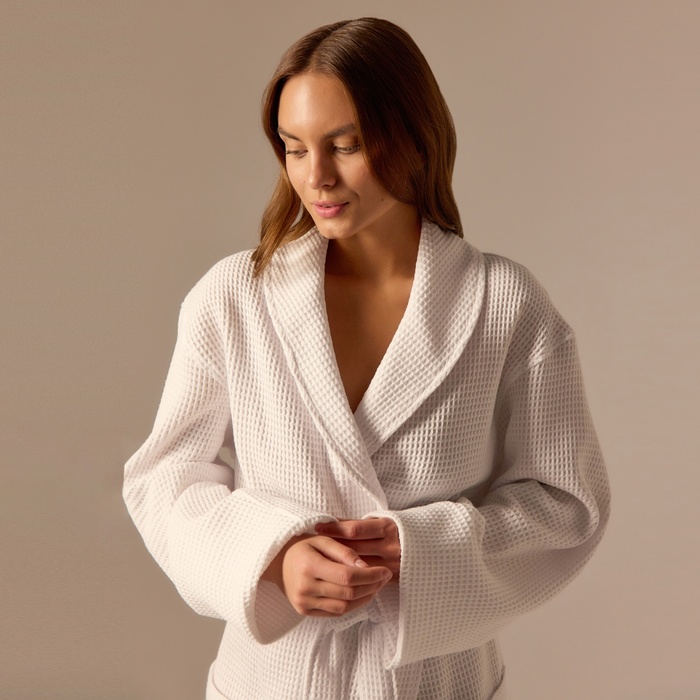 Халат вафельный женский SL HOME: Basic «Блан де Блан», размер L, хлопок 100%, белый