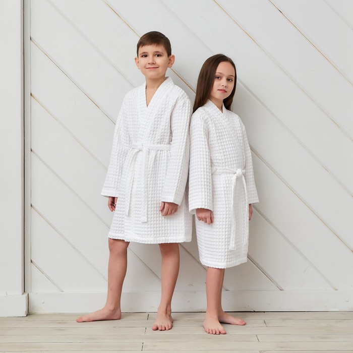 Халат вафельный детский Крошка Я Boho размер 30 (98-104 см), белый, 100% хлопок 290 г/м²