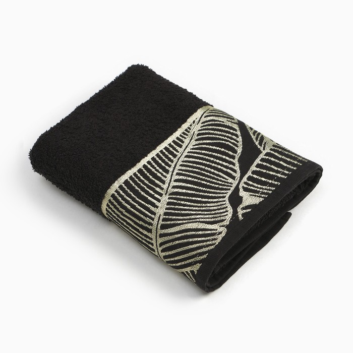 Полотенце махровое Love Life Leaves 70×140 см, чёрное 100%, чёрное
