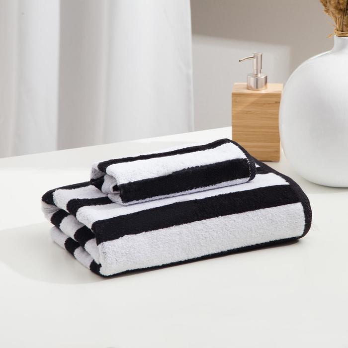 Полотенце махровое Этель ЧБ «Полоски», пестроткань, 70×130 см