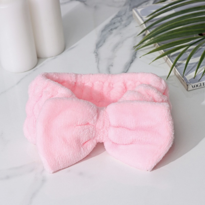 Повязка для умывания из микрофибры Доляна «Бантик», розовая