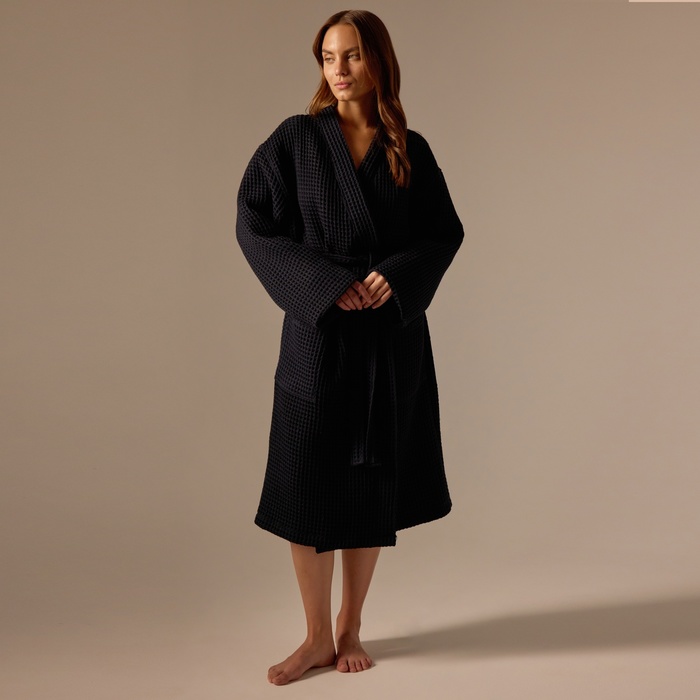 Халат вафельный женский SL HOME: Boho «Дарк Маре», размер XL, хлопок 100%, чёрный