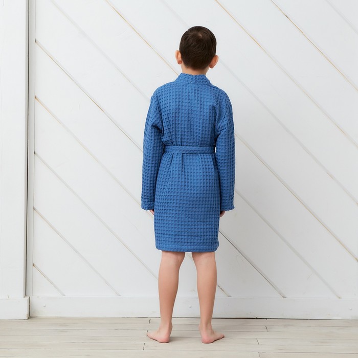 Халат вафельный детский Крошка Я Boho размер 30 (98-104 см), синий, 100% хлопок 290 г/м²