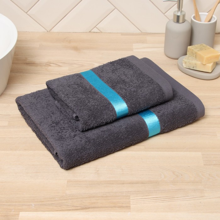 Полотенце махровое Love Life «Самум», 70×140 см, хлопок 100%, тёмно-серое, синее