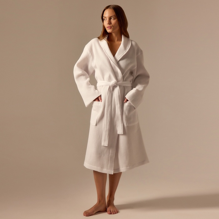 Халат вафельный женский SL HOME: Basic «Блан де Блан», размер L, хлопок 100%, белый