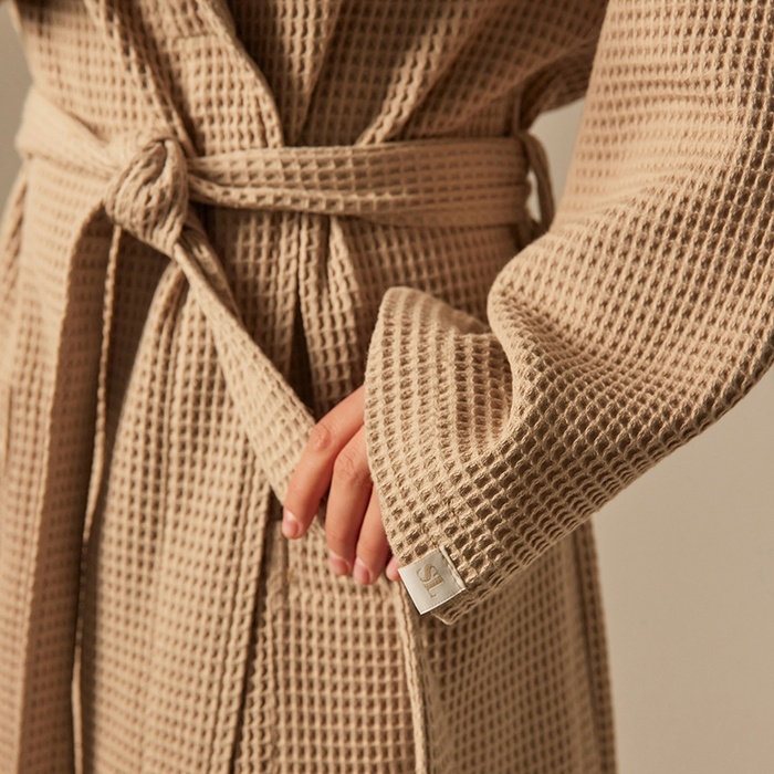 Халат вафельный женский SL HOME: Basic «Саббиа», размер S, хлопок 100%, коричневый