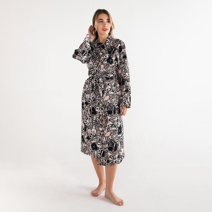 Халат женский удлинённый Этель «Леопард», размер 50-52, вафля 200 г/м², хлопок