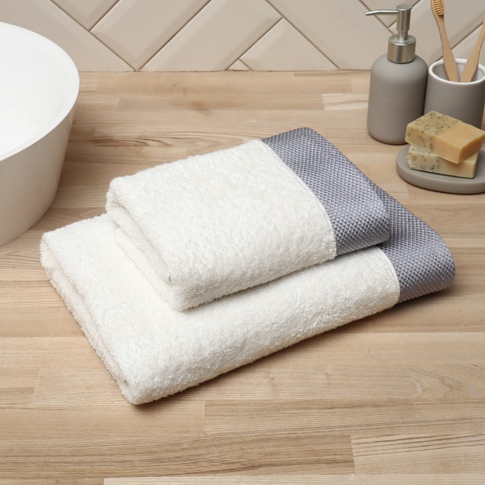 Полотенце махровое Love Life Honey, 70×140 см, хлопок 100%, молочное, серое