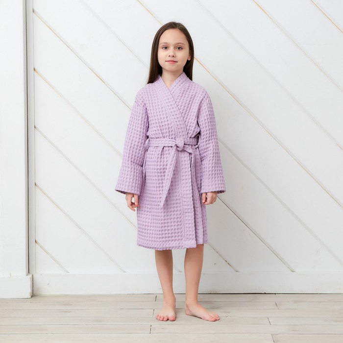 Халат вафельный детский Крошка Я «Boho» размер 30 (98-104 см) цвет сиреневый, 100% хлопок 290 г/м²