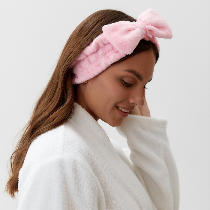 Повязка для умывания из микрофибры Доляна «Бантик», розовая