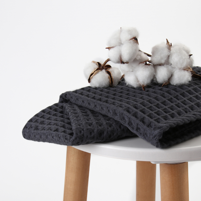 Полотенце вафельное банное «Этель» Boho, 45×90 см, хлопок 100%, тёмно-серое