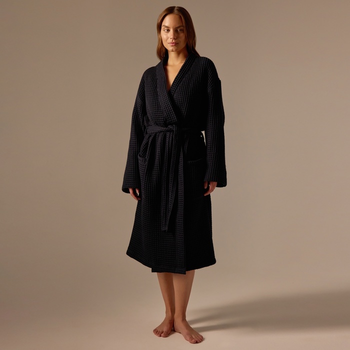 Халат вафельный женский SL HOME: Boho «Дарк Маре», размер XL, хлопок 100%, чёрный
