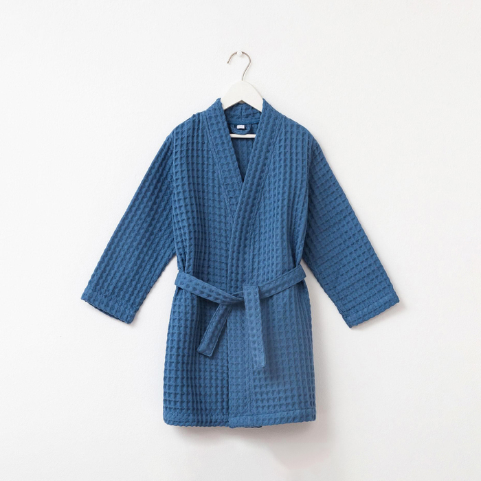 Халат вафельный детский Крошка Я Boho размер 30 (98-104 см), синий, 100% хлопок 290 г/м²