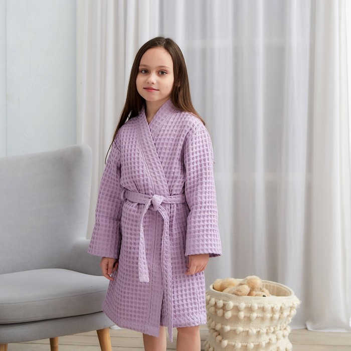 Халат вафельный детский Крошка Я «Boho» размер 30 (98-104 см) цвет сиреневый, 100% хлопок 290 г/м²