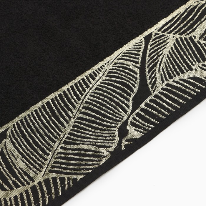 Полотенце махровое Love Life Leaves 70×140 см, чёрное 100%, чёрное