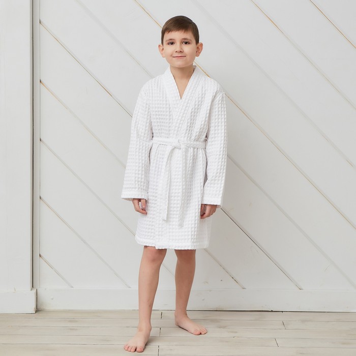 Халат вафельный детский Крошка Я Boho размер 30 (98-104 см), белый, 100% хлопок 290 г/м²
