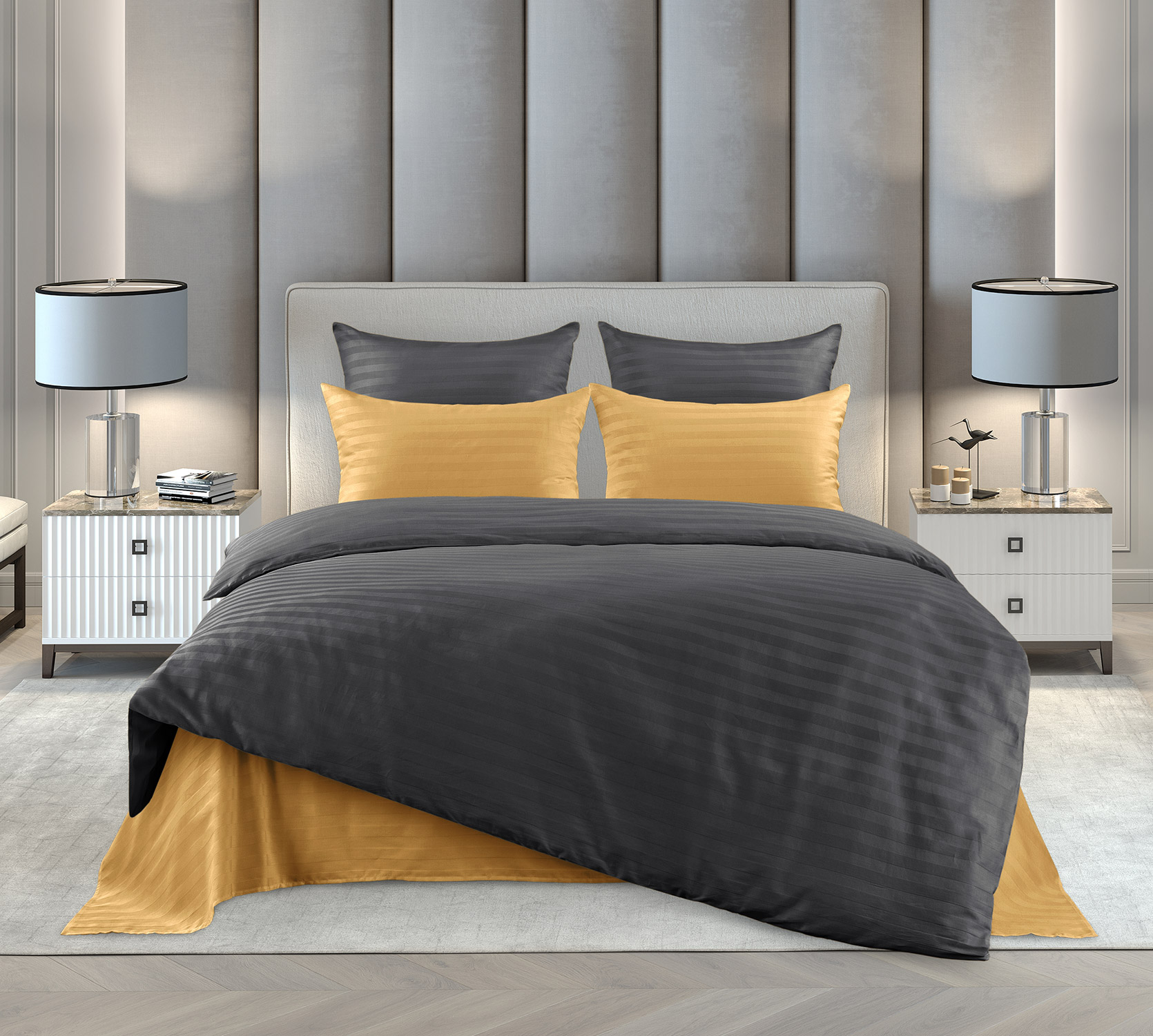Постельное белье страйп-сатин ТМ Королевское искушение / Графит