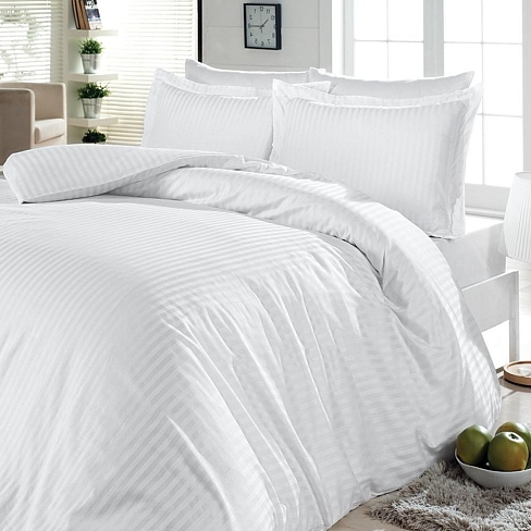 Постельное белье страйп-сатин Лакшери / Белый полоса 1х1