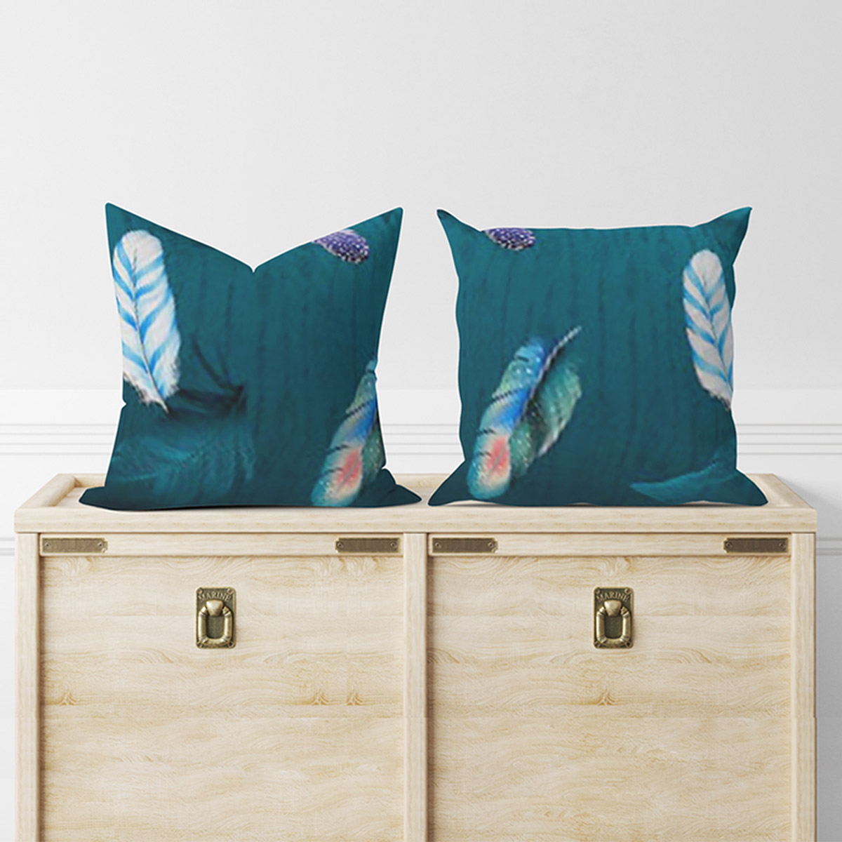 Комплект наволочек бязь (молния) / Перья зеленые